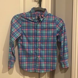 Vineyard Vines Boys Long Sleeve Size 6 Plaid Blue Whale Shirt